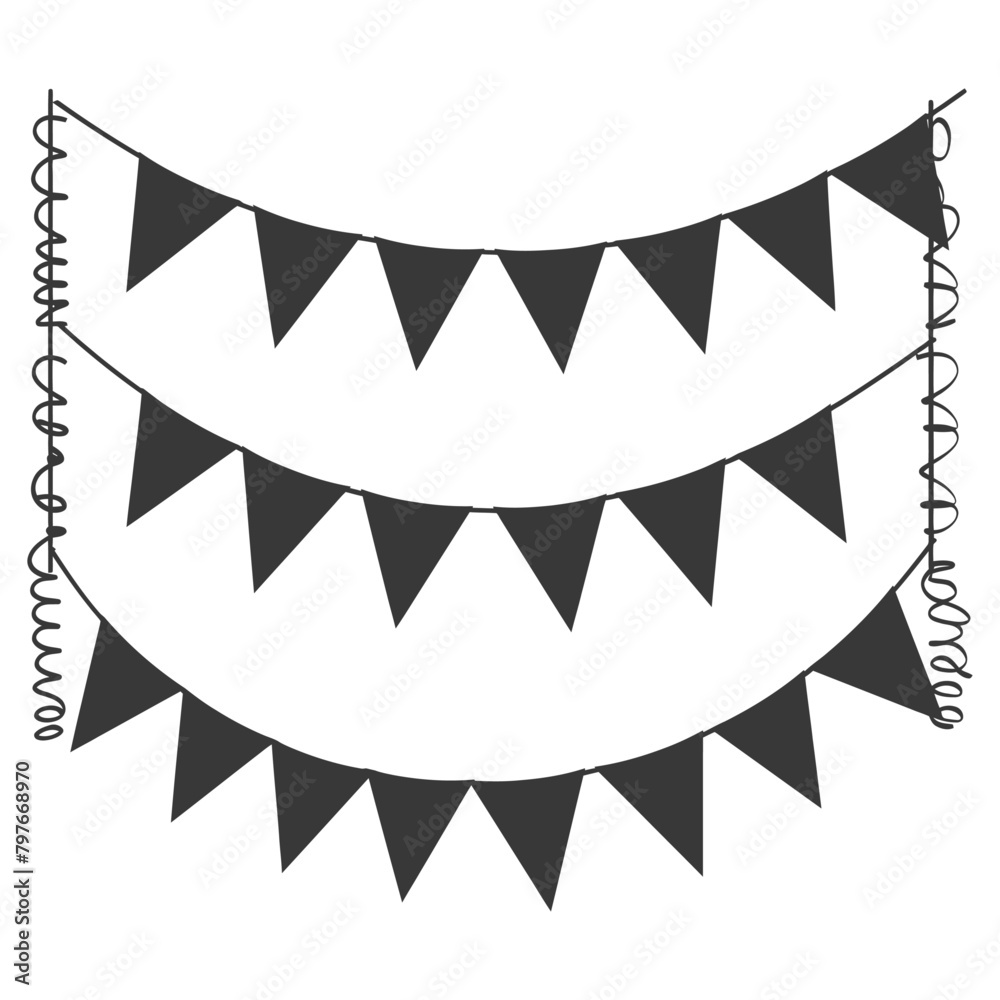 Silhouette Retro bunting party flag black color Silhouette Retro bunting party flag black color
