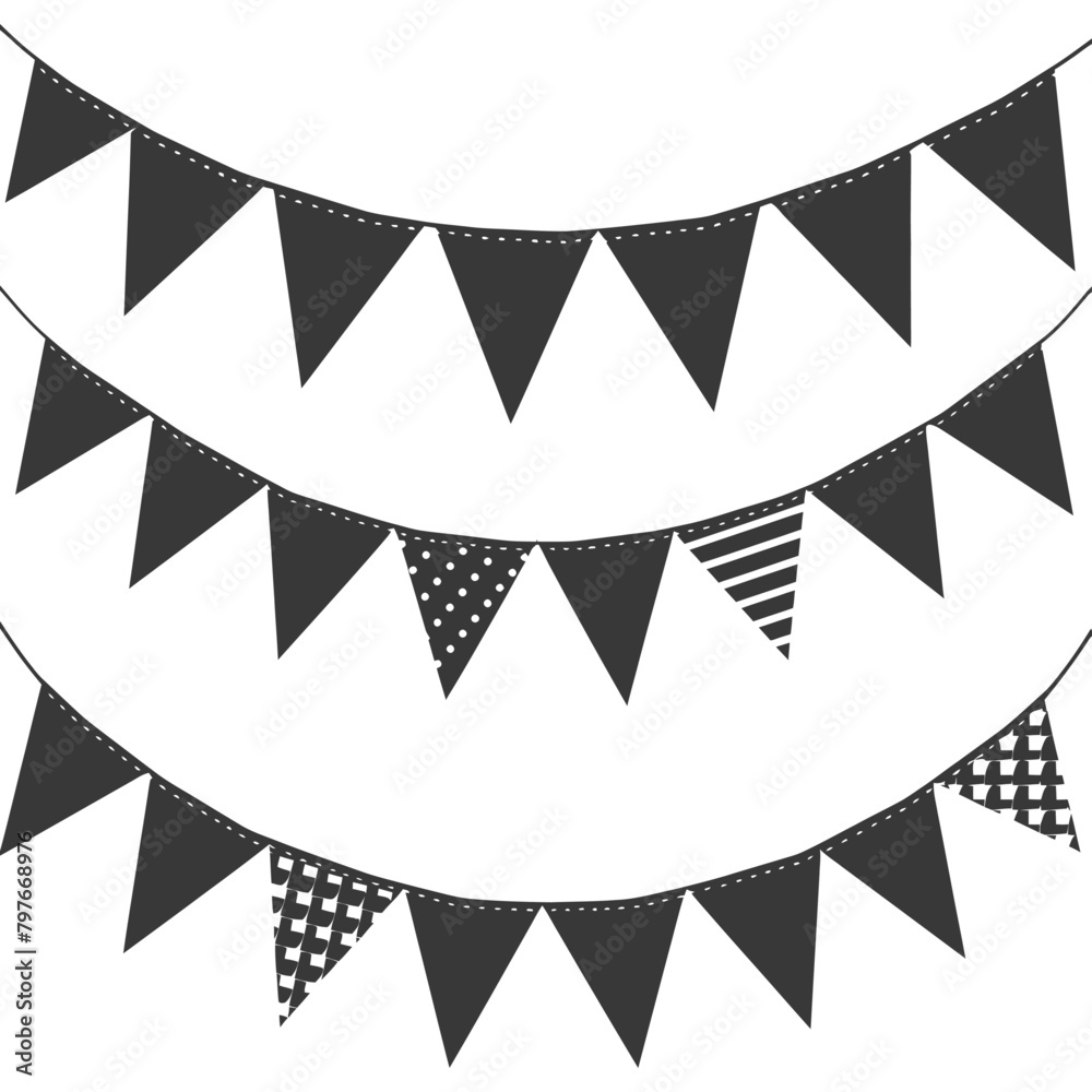 Silhouette Retro bunting party flag black color Silhouette Retro bunting party flag black color