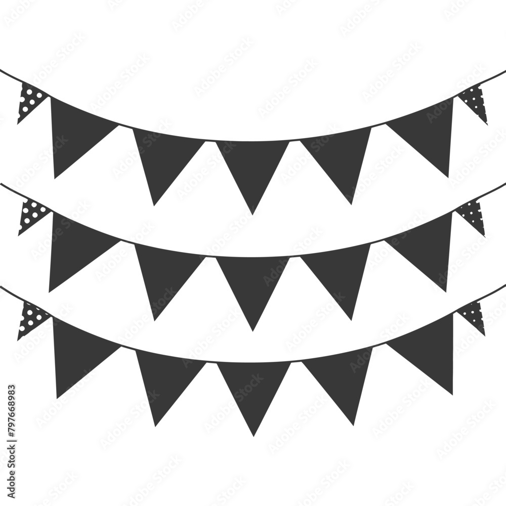 Silhouette Retro bunting party flag black color Silhouette Retro bunting party flag black color