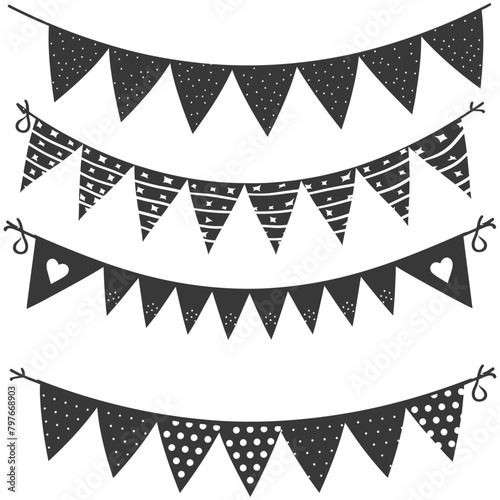 Silhouette Retro bunting party flag black color