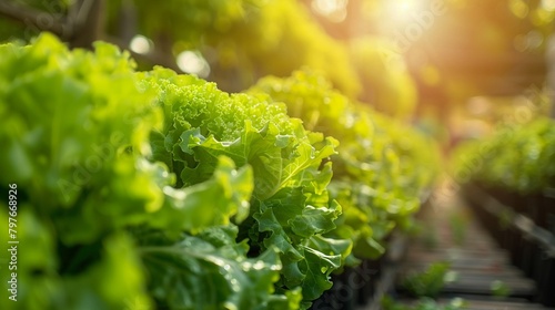 Hydroponic farm rows of green lettuce