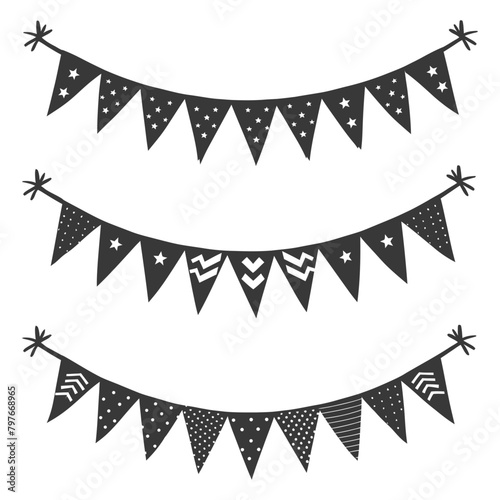 Silhouette Retro bunting party flag black color