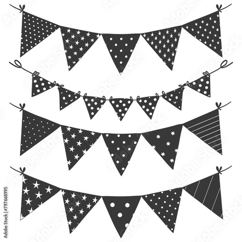 Silhouette Retro bunting party flag black color