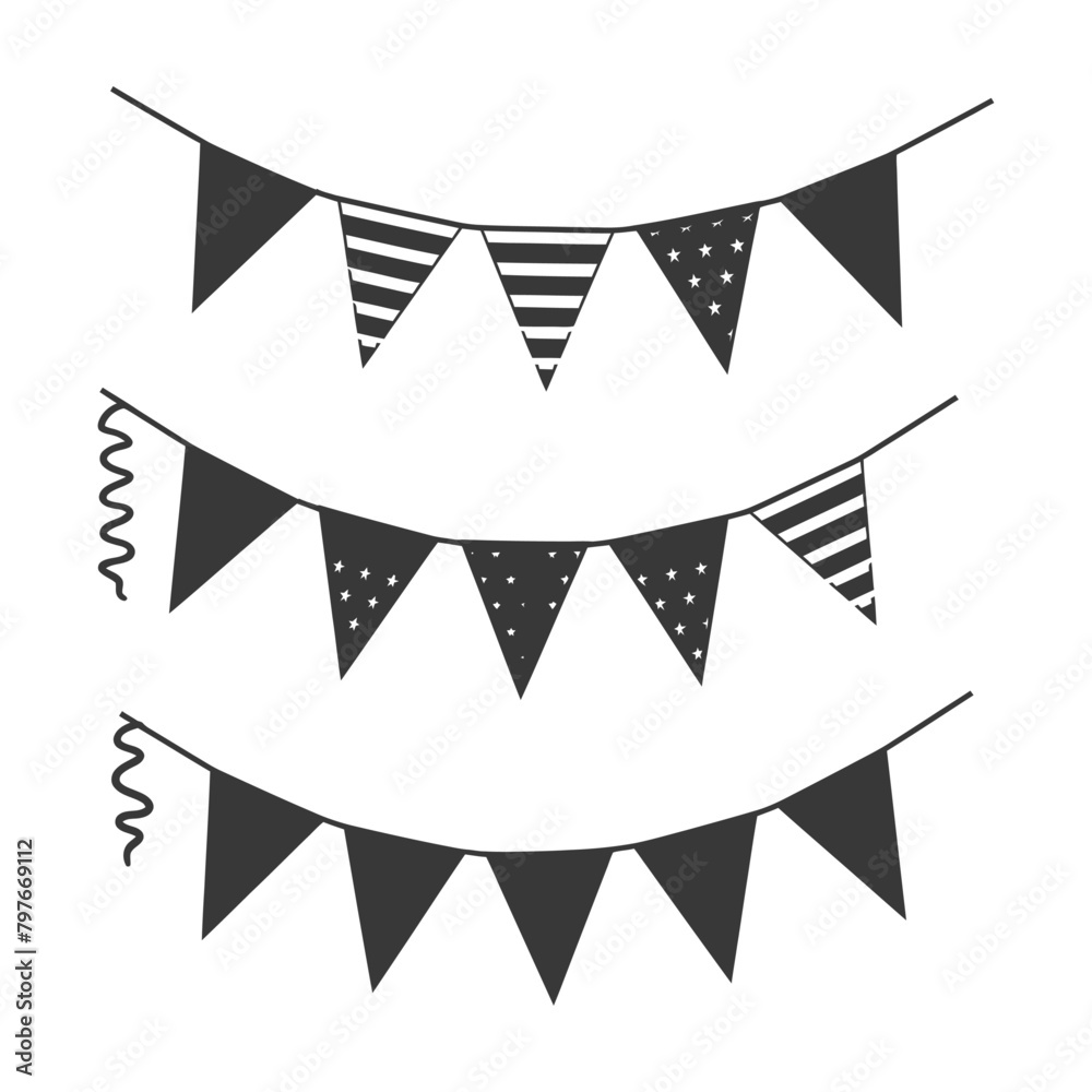 Silhouette Retro bunting party flag black color Silhouette Retro bunting party flag black color
