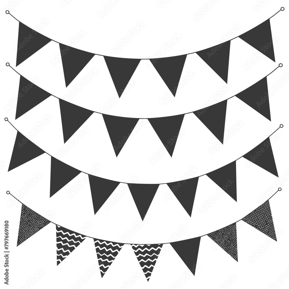 Silhouette Retro bunting party flag black color Silhouette Retro bunting party flag black color