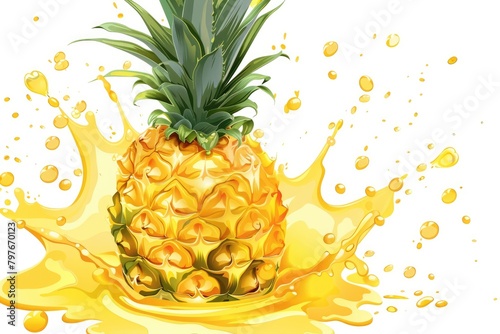 Vibrant Pineapple with Juice Splash Vector Illustration