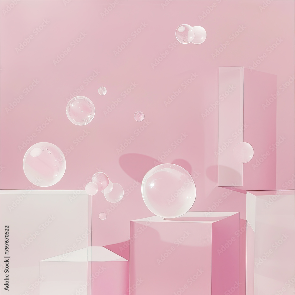 Pink, abstract background with product stands and bubbles in 3d style
Pink, abstract background with product stands and bubbles in 3d style