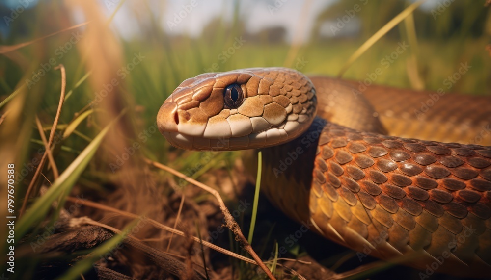 Fototapeta premium Eastern Brown Snake Hiding in Grass
