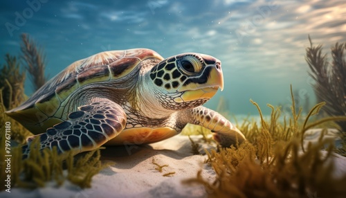 Loggerhead Sea Turtle Swimming in Ocean