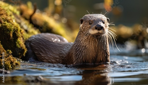 Wet Otter Close Up in Body of Water © Anna