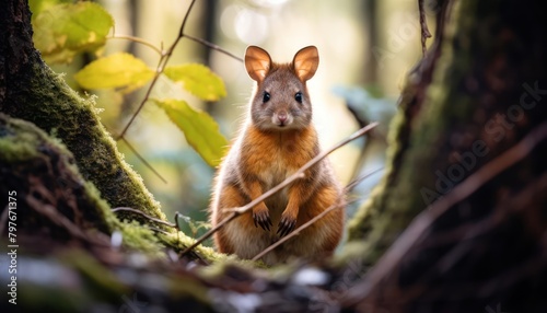 Pademelon Squirrel Standing on Hind Legs in Woods photo