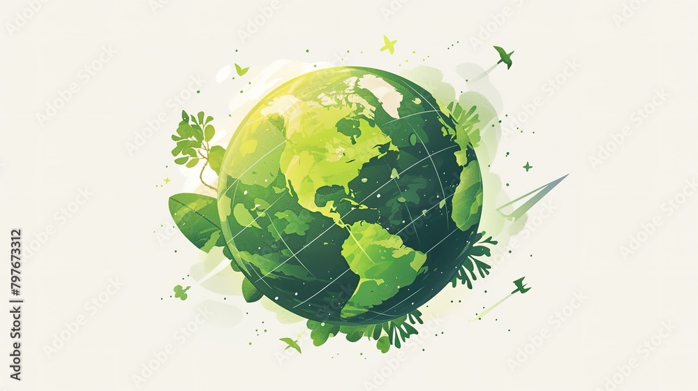 Green Earth globe with plants and trees, Earth day concept. Earth green globe isolated on white background. Environment and global warming concept design.  ,Generative ai
