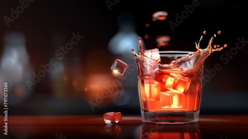 Refreshing Cocktail in Glass With Ice Cubes