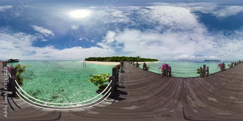 Tropical island with a beautiful beach. Malaysia. Pompom Islet. 360 panorama VR. photo