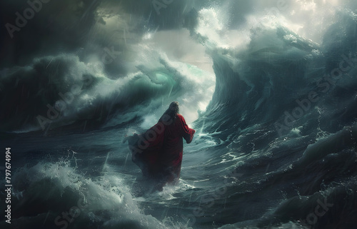 Jesus walks on water and calms the stormy sea as in bible