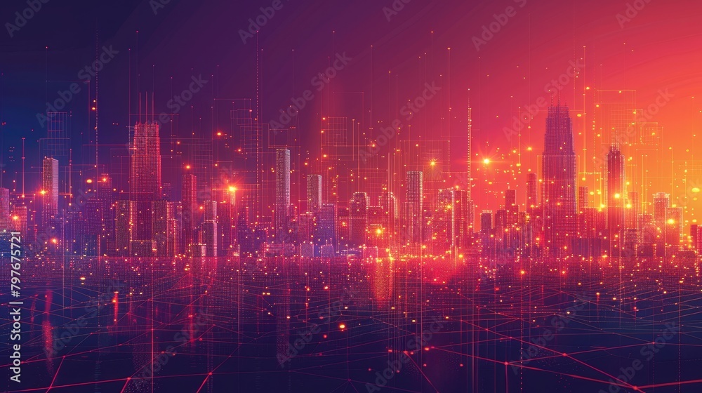 Abstract Grid scape: A vector illustration of a digital grid cityscape