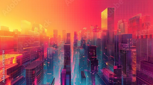 Abstract Grid scape: A vector illustration of a futuristic cityscape