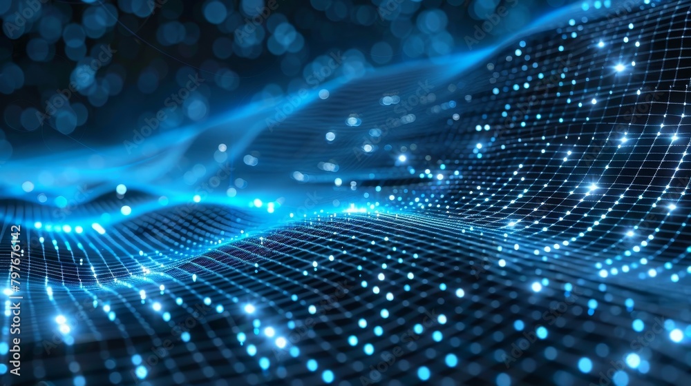 Data Grid: A vector illustration of a 3D grid structure with data flowing through Data Grid: A vector illustration of a 3D grid structure with data flowing through