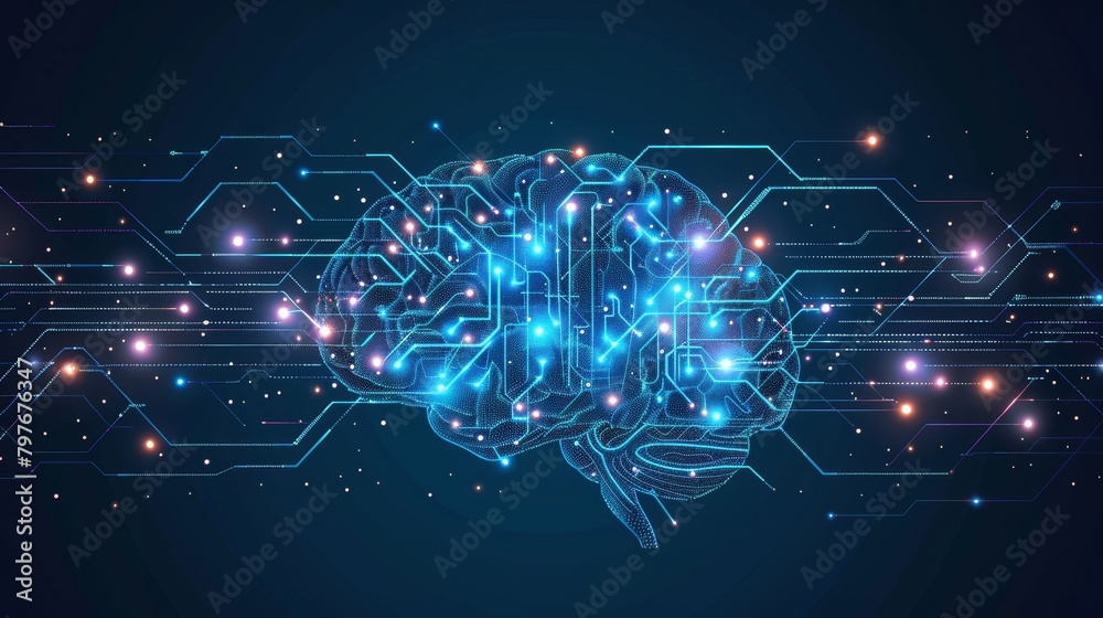 Obraz premium Digital Technology: A 3D vector illustration of a digital brain, with circuitry and connections