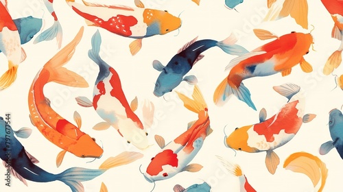 koi fishes set with lotus leaves background   Generative ai  