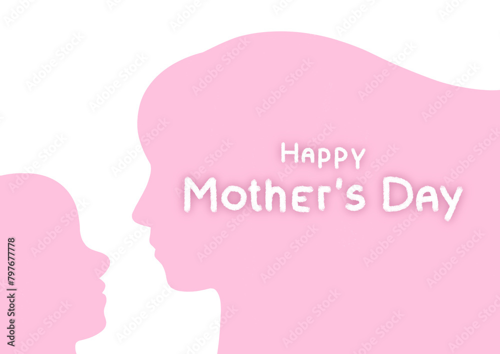 happy Mother's Day greeting card. pink silhouette of a woman and a child looking at each other happy Mother's Day greeting card. pink silhouette of a woman and a child looking at each other