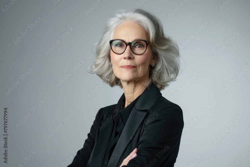 Confident mature businesswoman in glasses smiling for portrait. Confident mature businesswoman in glasses smiling for portrait.