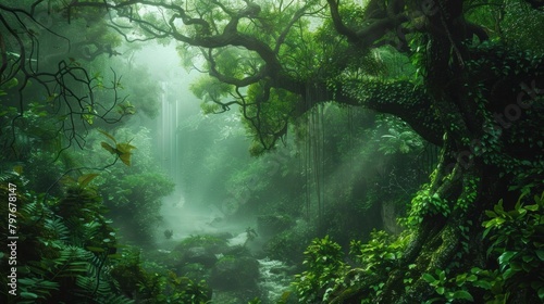 Magical forest with mist adding an air of mystery.
