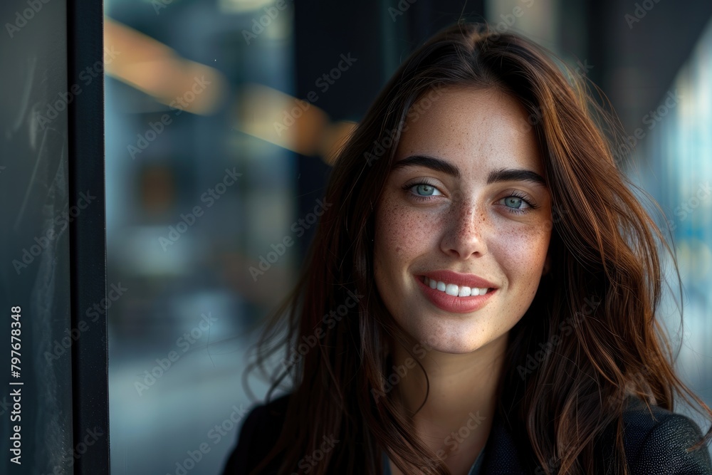 happy young brunette businesswoman happy young brunette businesswoman