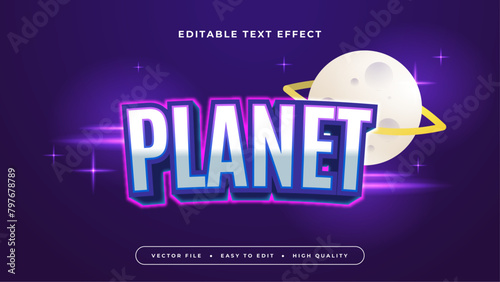 Blue white and purple violet planet 3d editable text effect - font style