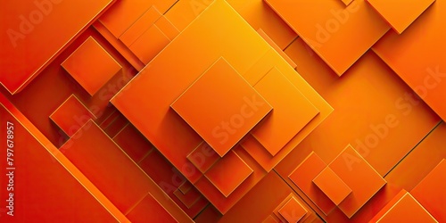 A bright orange background with squares of different sizes. The squares are arranged in a way that creates a sense of depth and movement. Scene is energetic and dynamic