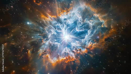 Closeup of a newly formed neutron star the dense and powerful core of the former star shining brightly against the dark backdrop of space. .
