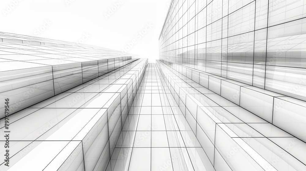 Grid Structure: A 3D vector illustration of a modern building facade with a grid pattern Grid Structure: A 3D vector illustration of a modern building facade with a grid pattern