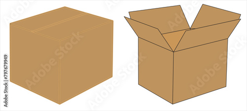 Box package delivery cardboard carton packaging Vector isolated shipping gift container brown send transport moving house relocation.