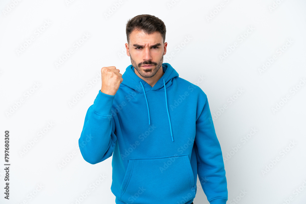 Young caucasian man isolated on white background with unhappy expression Young caucasian man isolated on white background with unhappy expression