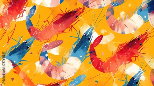 Shrimp pattern. Multicolored, volumetric design. Forward and reverse direction. Simple isolated ,Generative ai, 