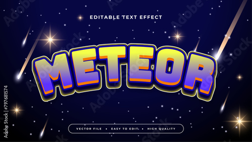 Blue yellow and purple violet meteor 3d editable text effect - font style