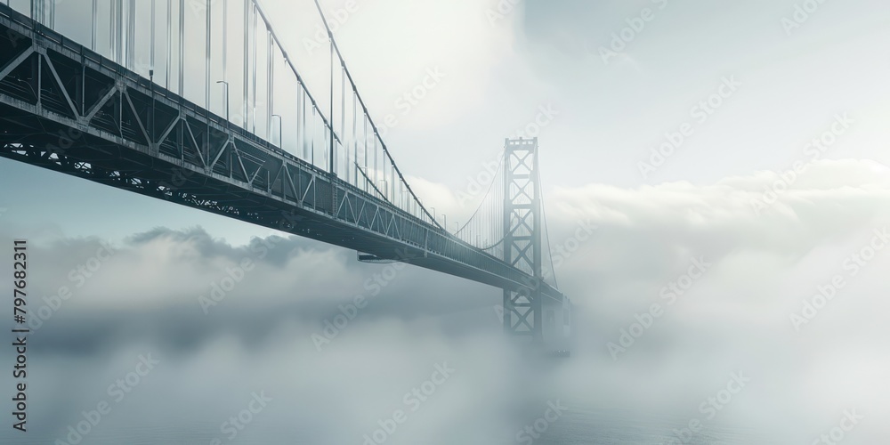 Fototapeta premium Suspension bridge in the foggy morning.
