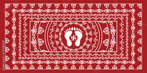 Aipan art traditional folk art, Maa laxmi footprint graphic with mandala pattern Design, Aipan art with lakshmi footprint, photo