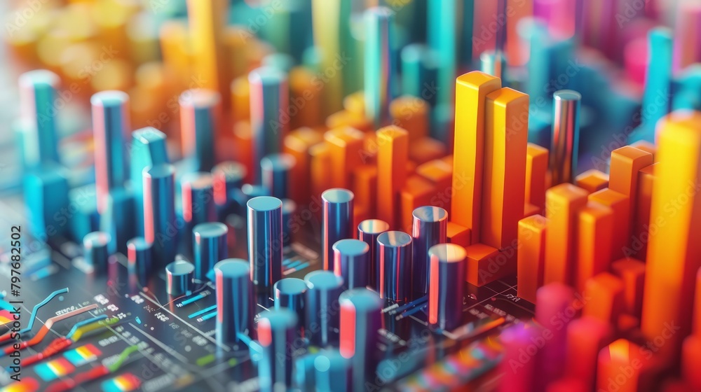 circuit board with rainbow colored 3d bars circuit board with rainbow colored 3d bars