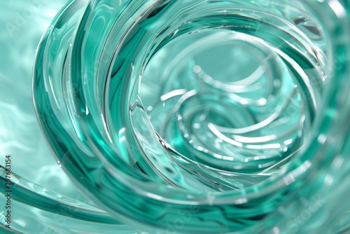 Abstract geometric turquoise background with glass spiral tubes  flow clear fluid with dispersion and refraction effect  crystal composition of flexible twisted pipes  modern 3d wallpaper  design elem