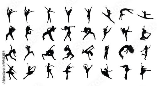 Set of 32 Dancer Poses Silhouette, modern dancer silhouette, Silhouettes of People, Set of Silhouettes of people, Female Dancer Silhouette, Ballet Dancer Silhouette