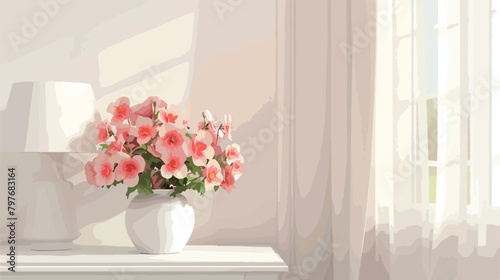 Begonia flowers and stylish decor on bedside table 