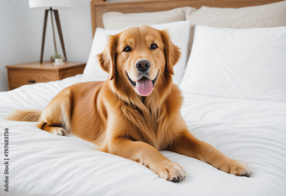 golden retriever on bed