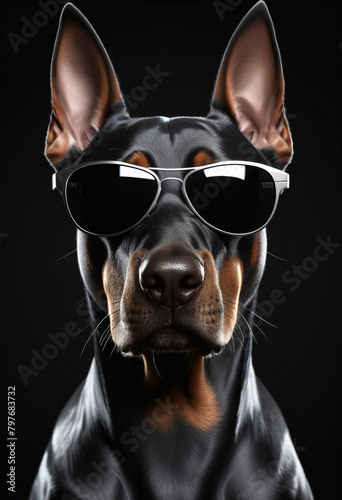 close up doberman dog wear sunglass © Anoottotle