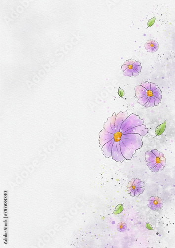 Watercolor paper textured floral background for greeting card, invitation or poster