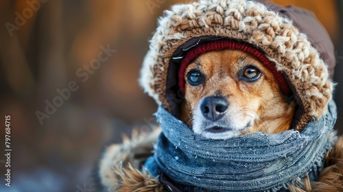 Dog in winter clothes. Funny dog © Mukhtiar