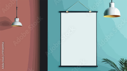 Blank poster hanging on color wall Vectot style Vector