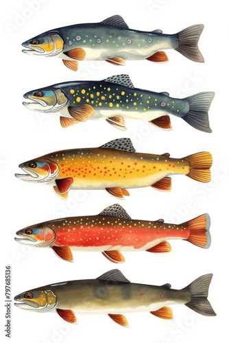 flat illustration of brook trout fish with calming colors