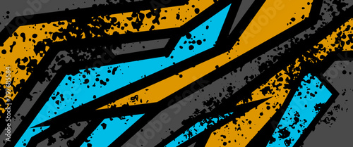 Orange blue and gray grey vector abstract flat shapes sport banner with speeds sport style. Graphic abstract stripe racing banner kit designs for wrap vehicle, race car, rally, adventure and livery