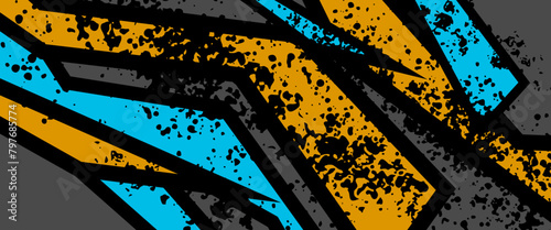 Orange blue and gray grey vector abstract banner with speed sport racing style. Graphic abstract stripe racing banner kit designs for wrap vehicle, race car, rally, adventure and livery